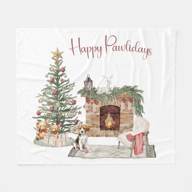 Manta Polar Felices Pawlidays Diseño de Perro - Beagle (Frente (Horizontal))