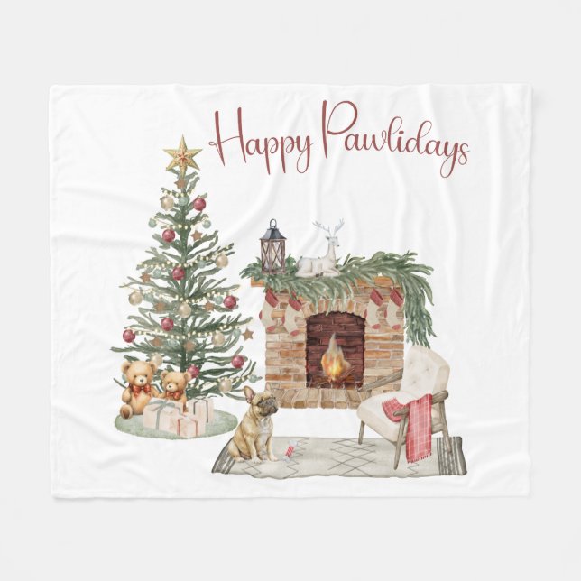 Manta Polar Felices Pawlidays Diseño de Perro - Bulldog Francé (Frente (Horizontal))