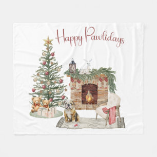 Manta Polar Felices Pawlidays Diseño de Perro - Bulldog Inglés