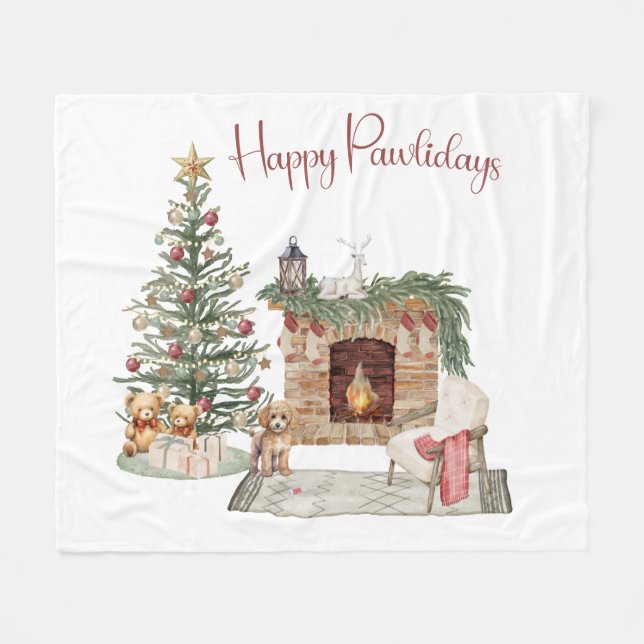Manta Polar Felices Pawlidays Diseño de Perro - Caniche (Frente (Horizontal))