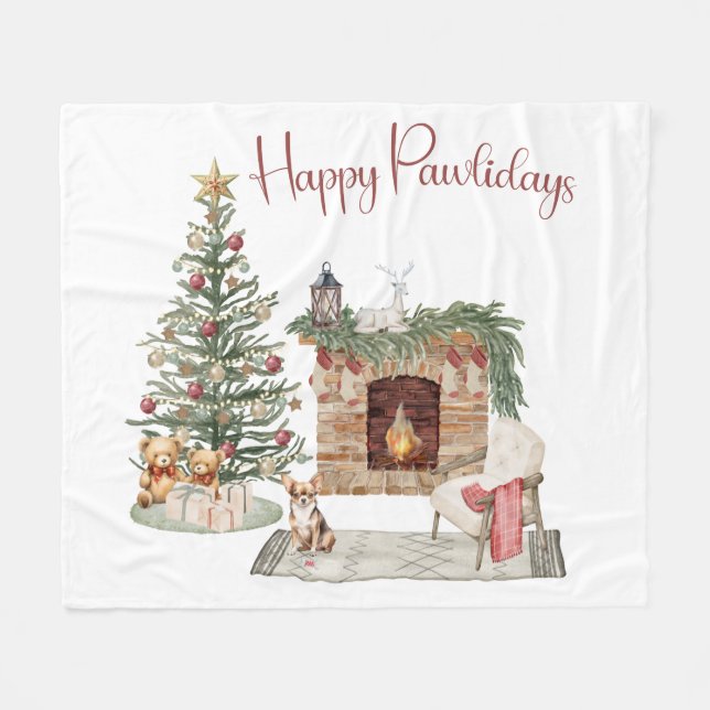 Manta Polar Felices Pawlidays Diseño de perro - Chihuahua (Frente (Horizontal))