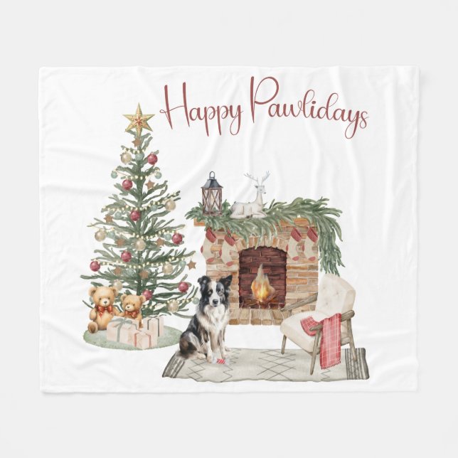 Manta Polar Felices Pawlidays Diseño de Perro - Collie (Frente (Horizontal))