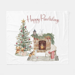 Manta Polar Felices Pawlidays Diseño de Perro - Corgi