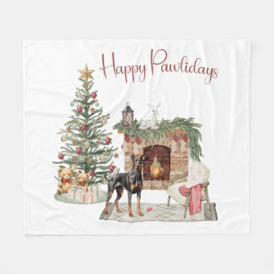 Manta Polar Felices Pawlidays Diseño de Perro - Doberman Pinsc