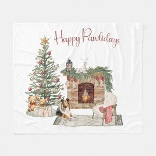 Manta Polar Felices Pawlidays Diseño de Perro - Sheltie