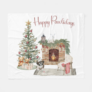 Manta Polar Felices Pawlidays Diseño de Perro - Shih Tzu