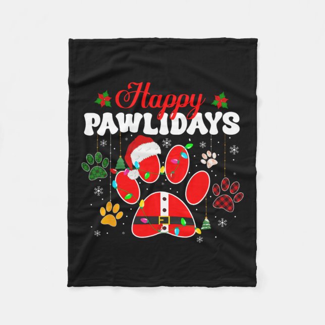 Manta Polar Felices Pawlidays Navidades alumbran perro Paw Ani (Anverso)