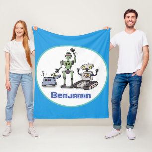 Manta Polar Felices robots lindos trío personalizado sobre fon