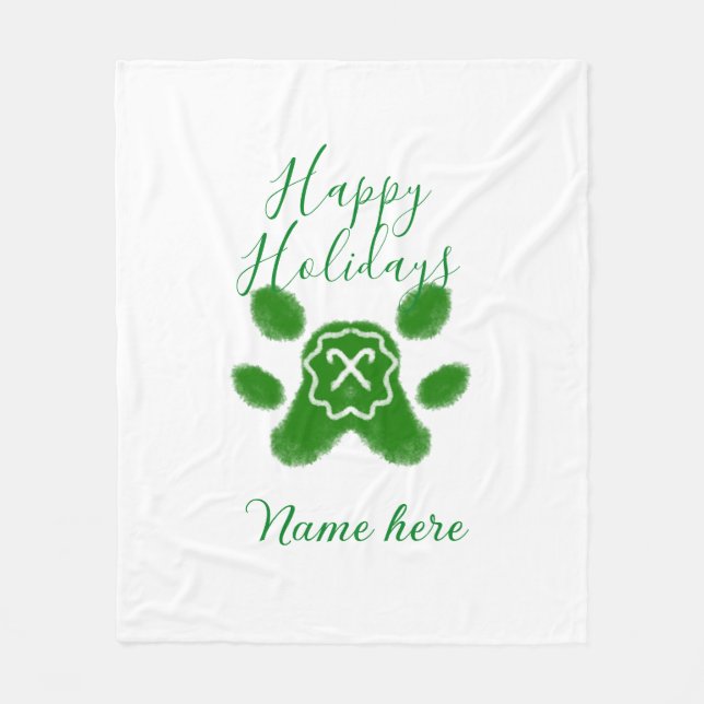 Manta Polar Felices vacaciones perro mascota perro verde paw c (Anverso)