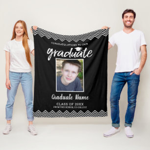 Manta Polar Felicidades Graduado Foto Clase de 2020 Negro