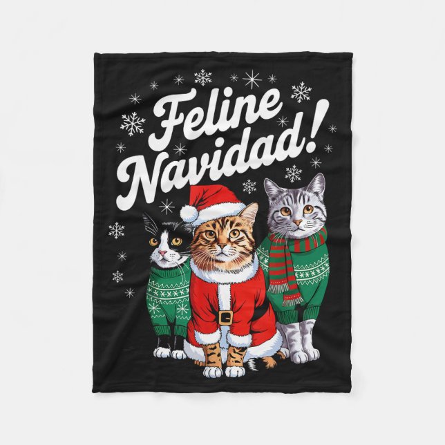 Manta Polar Feline Navidad Funny Cat Christmas Holiday Xmas Sa (Anverso)