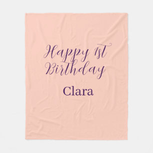 Manta Polar Feliz 1er cumpleaños nombre boho retro naranja púr
