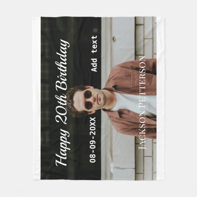 Manta Polar Feliz 20 cumpleaños foto simple añadir nombre fech (Anverso)