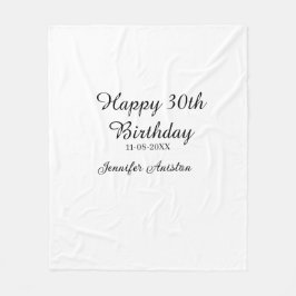 Manta Polar Feliz 30 cumpleaños agregar fecha elegante simple