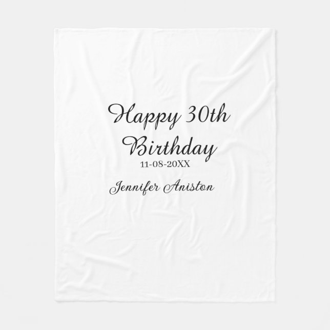 Manta Polar Feliz 30 cumpleaños agregar fecha elegante simple (Anverso)