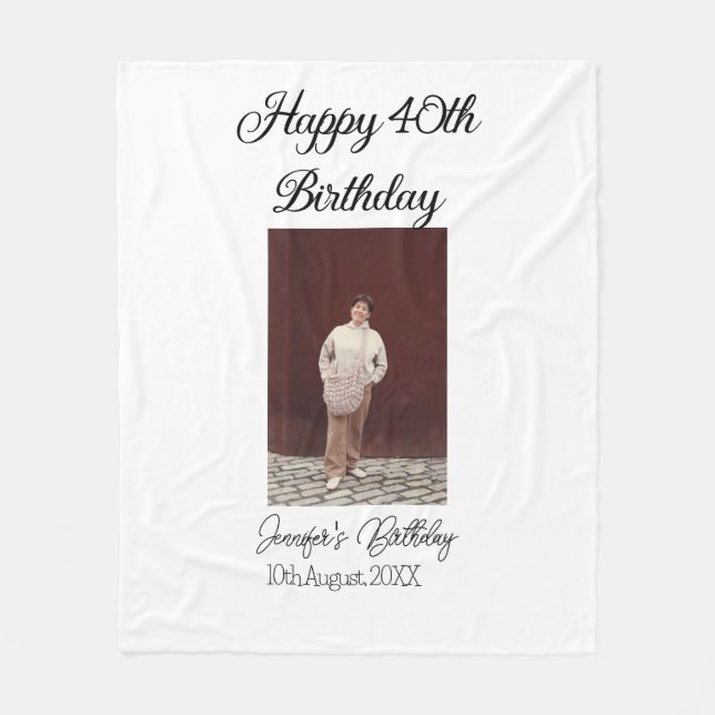 Manta Polar Feliz 40 cumpleaños foto simple moderno mínimo (Anverso)