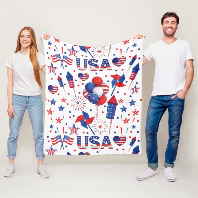 Manta Polar Feliz 4 de julio, Fiesta de la Cuta Azul Rojo (In situ)