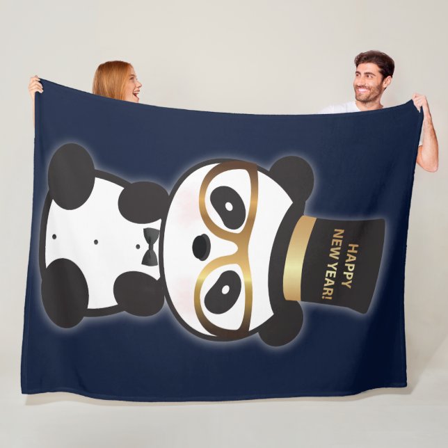 Manta Polar Feliz Año Nuevo: Oso Panda - Leon Tuxedo (In situ)