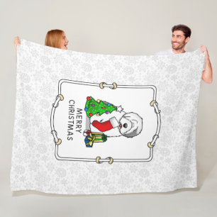 Manta Polar Feliz Árbol de Navidad 2 viejo perro de oveja ingl