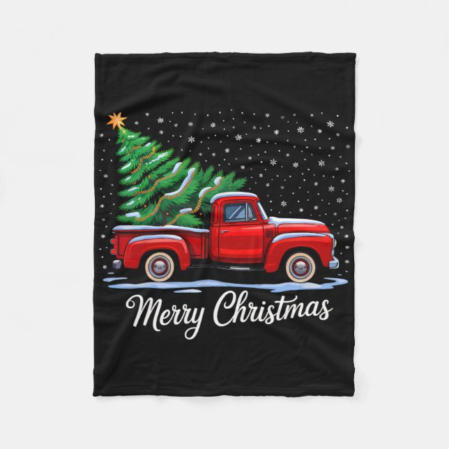 Manta Polar Feliz Árbol De Navidad En Camión Rojo Vagón Navida (Anverso)