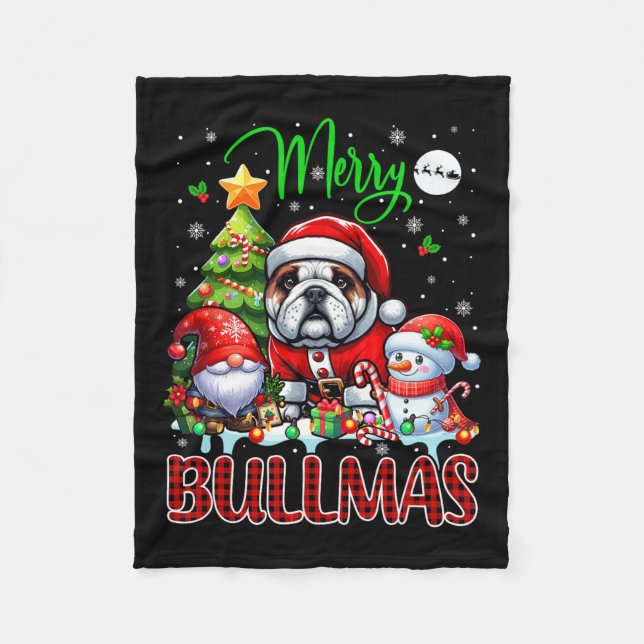 Manta Polar Feliz Bulldog de Navidad Cute Santa Bulldog Gnome  (Anverso)