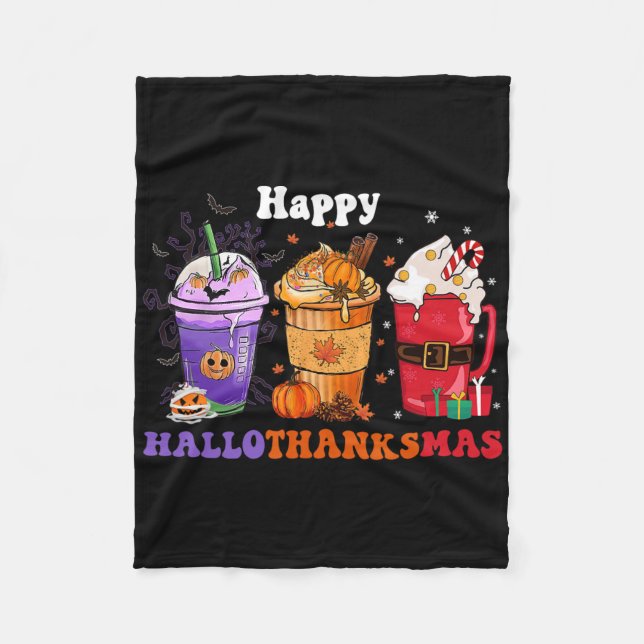 Manta Polar Feliz café Hallothanksmas Halloween Día de Acción  (Anverso)