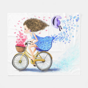 Manta Polar Feliz Chica Joven En Bicicleta - Amor Romántico 