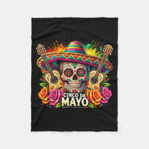 Manta Polar Feliz cinco de mayo sombrero mexicano cráneo guita