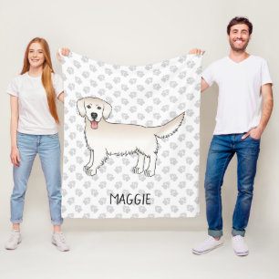 Manta Polar Feliz Crema Golden Retriever Con Palas Y Nombre