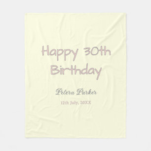 Manta Polar feliz cumpleaños 30 rosa amarillo gris nombre en p