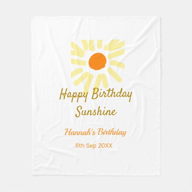 Manta Polar Feliz cumpleaños amarillo naranja sol boho (Anverso)