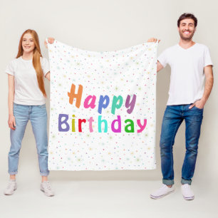 Manta Polar Feliz cumpleaños, coloridas estrellas y texto