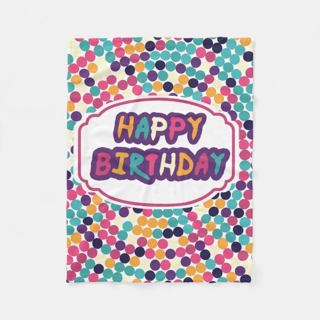 Manta Polar Feliz cumpleaños con texto Personalizado Círculos  (Anverso)