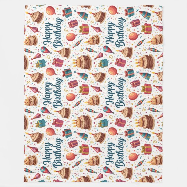 Manta Polar Feliz cumpleaños flamante con globos (Anverso)