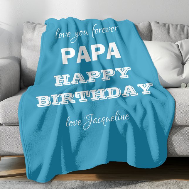 Manta Polar Feliz cumpleaños Papa Moda Script Nombre Azul Clás ('love you forever PAPA - Happy Birthday' with personalized name(s).)