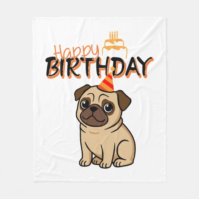 MANTA POLAR FELIZ CUMPLEAÑOS PUG (Anverso)