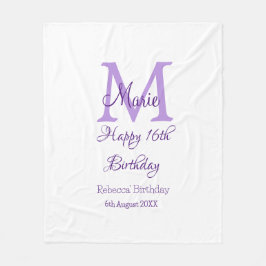 Manta Polar Feliz día 16 púrpura agregar nombre monograma mode