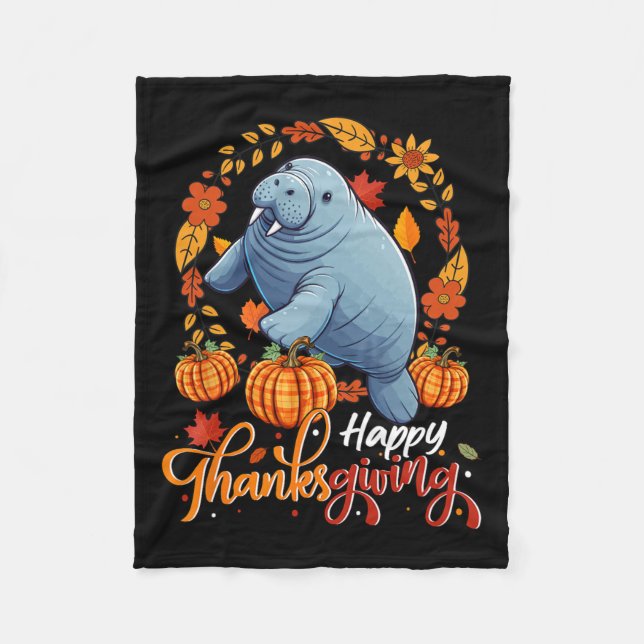 Manta Polar Feliz Día de Acción de Gracias Manatee en hojas de (Anverso)