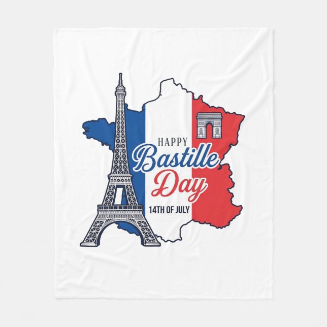 Manta Polar Feliz Día de la Bastilla Francia Mapa Torre Eiffel (Anverso)