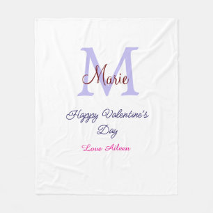 Manta Polar Feliz día de San Valentín con monograma rosa paste