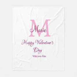 Manta Polar Feliz día de San Valentín monograma nombre rosa am