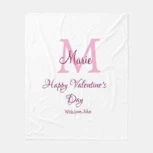 Manta Polar Feliz día de San Valentín monograma nombre rosa am