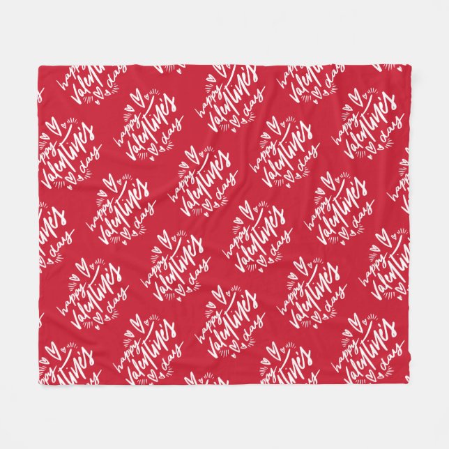 Manta Polar Feliz Día de San Valentín Texto de nombre personal (Frente (Horizontal))