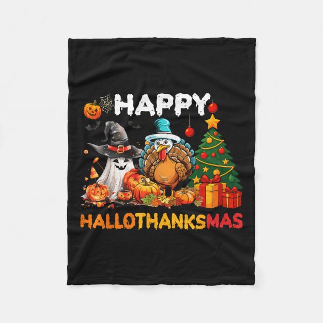 Manta Polar Feliz feriado de Navidad en Hallothanksmas Hallowe (Anverso)