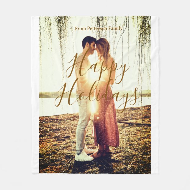 Manta Polar Feliz feriados marrón agregar pareja de fotos fech (Anverso)