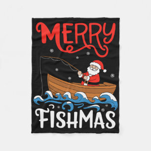 Manta Polar Feliz Fishmas Divertida Navidad Santa Claus Pesca