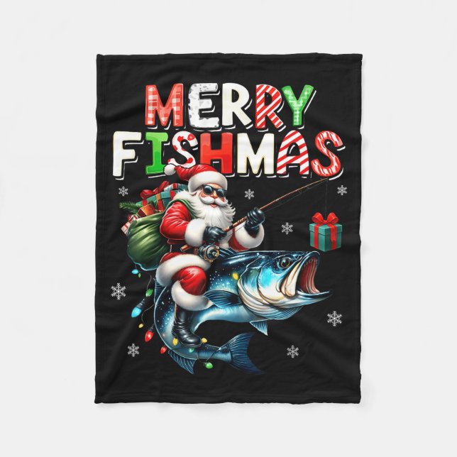 Manta Polar Feliz Fishmas Santa Amantes de la Pesca Divertido  (Anverso)