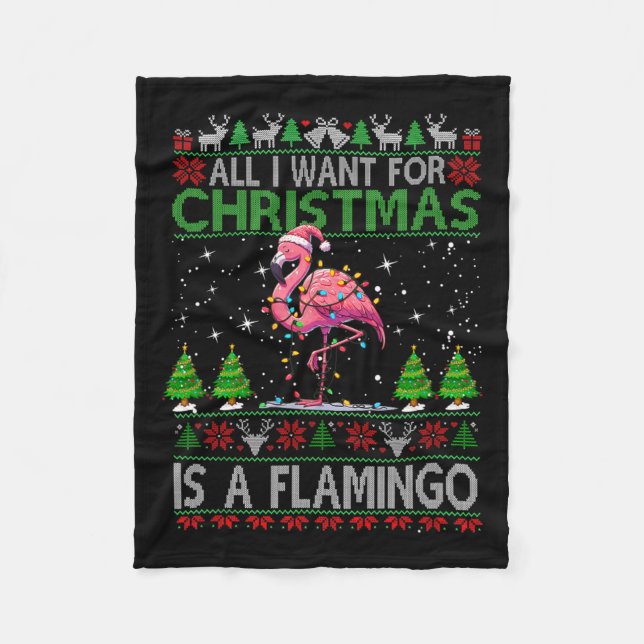 Manta Polar Feliz Gorra navideño Santa Flamingo Navidades lige (Anverso)