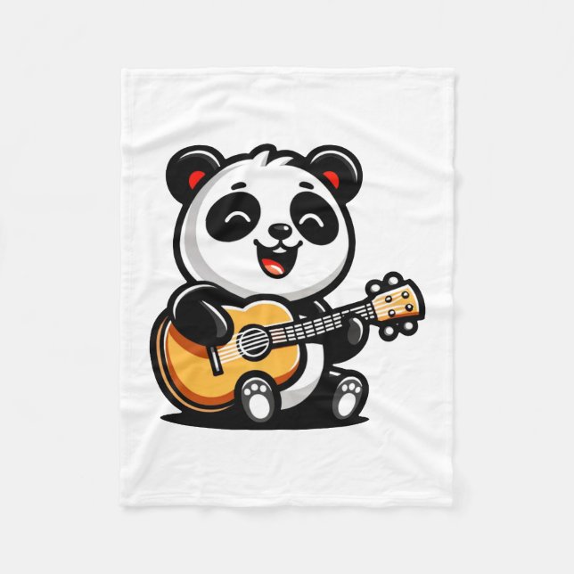 Manta Polar Feliz Guitarista Panda - Diseño Cuto De Música Acú (Anverso)