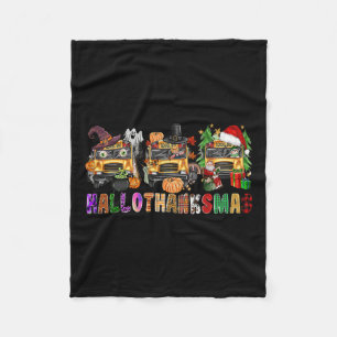 Manta Polar Feliz Hallothanksmas Bus escolar Halloween Merry C